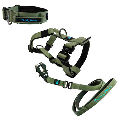 Complete Set: Harness, Collar & Clip Lead - Military Green